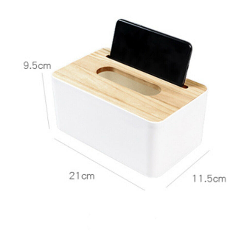 Homehold Wood Removable Storage Container Box Tissue Box with Phone Holder