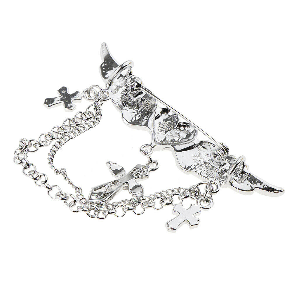 2 Pieces Rhinestone Flying Wings Heart Cross Chain Tassel Pin Collar Brooch