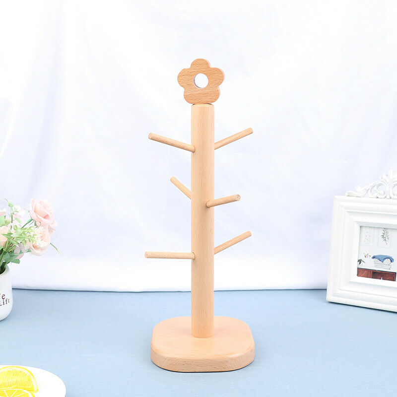 Coffee Tea Cup Rack Storage Stand Home Kitchen Mug Hanging Holder Shelf WoodBDA