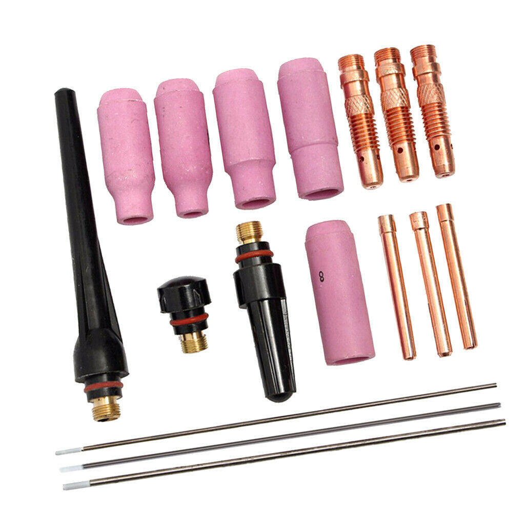 17/Set TIG Welding Torch 17/18/26 Kit Gas Lens-Tungsten 1/16-3/32-1/8