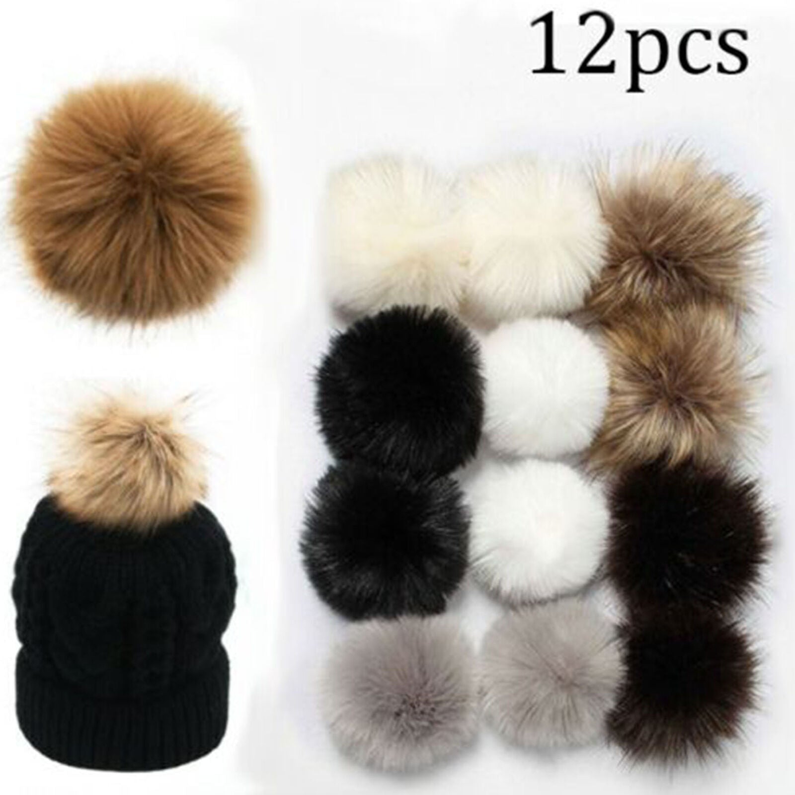 12Pcs/lot DIY Fluffy Rabbit Fox Faux Fur Pompom Fur Pom Poms Ball For Hat Bags
