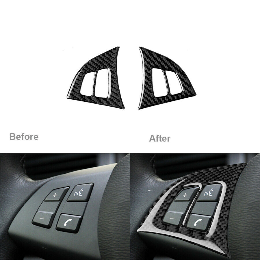 2pcs Carbon Fiber Inner Steering wheel cover trim Decor For BMW X5 E70 2008-2013