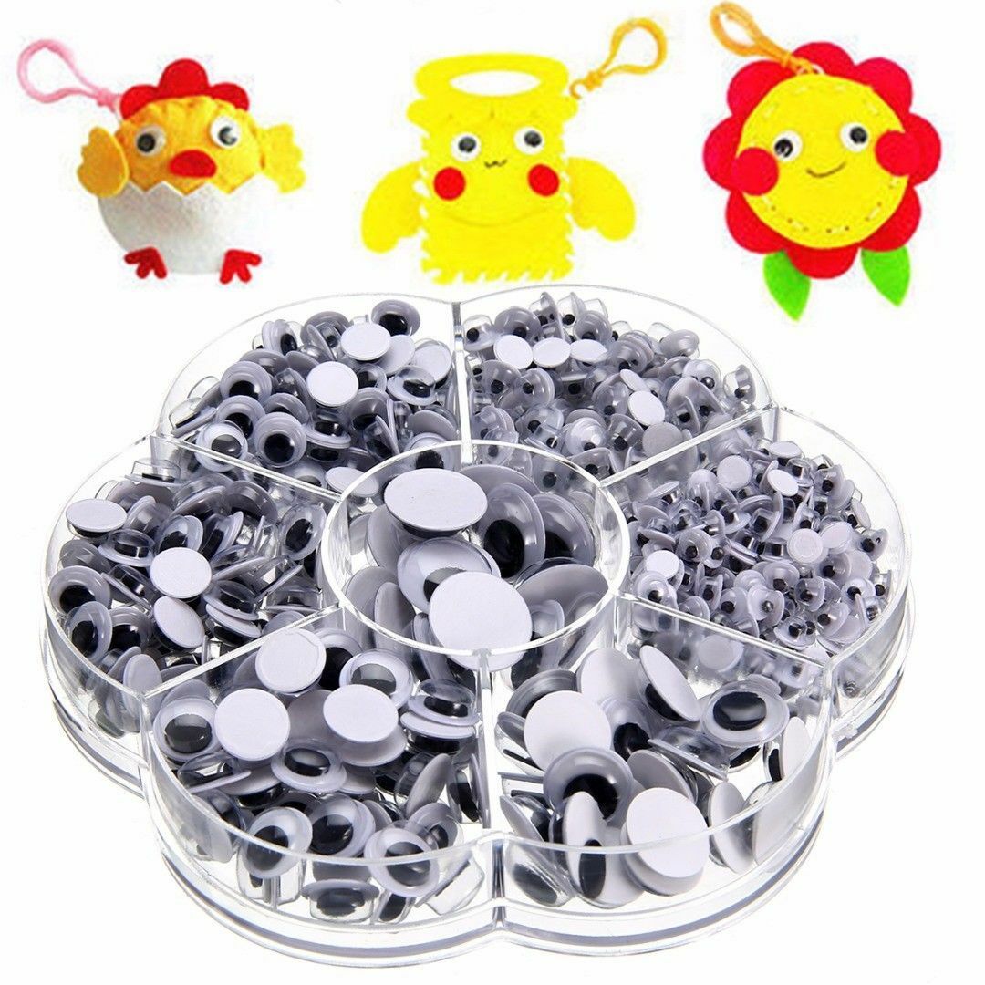 700pc Wiggle Wiggly Googly Eyes Self Adhesive Black 7 Sizes 4-12mm Crafts