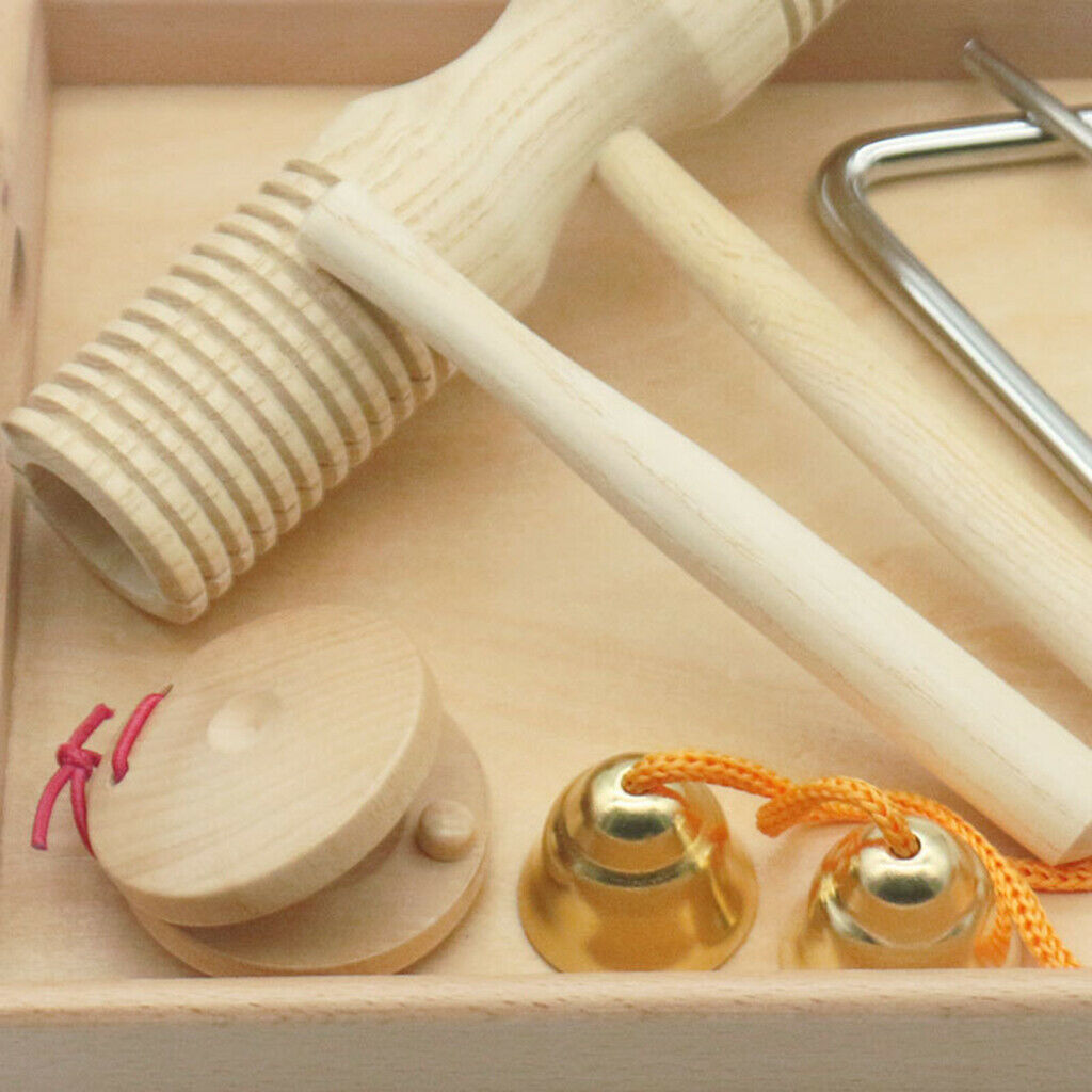 Natural Wood Percussion Instruments Hand Bells Educational Montessori Toys