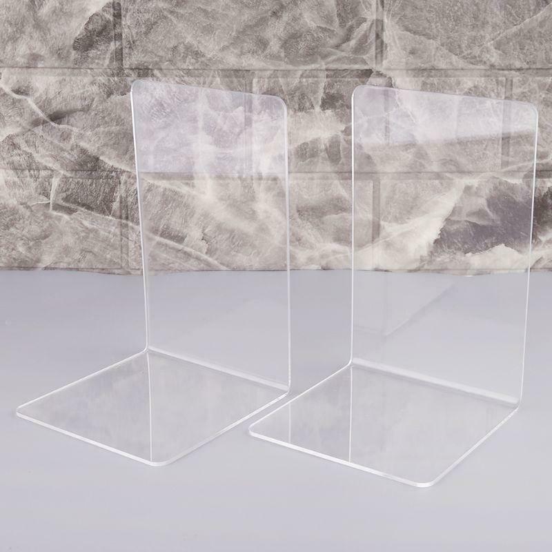2Pc Clear Acrylic Bookends L-shaped Desk Organizer Desktop Book Holder 12x18.5cm