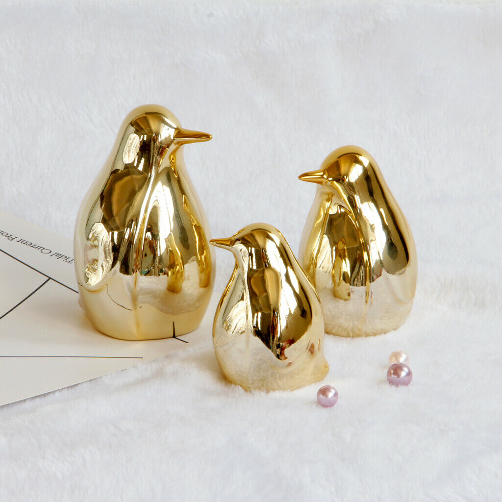 2 Pcs Golden Bird Statue Desktop Ceramic Display Wedding Home Decor Gift M+L