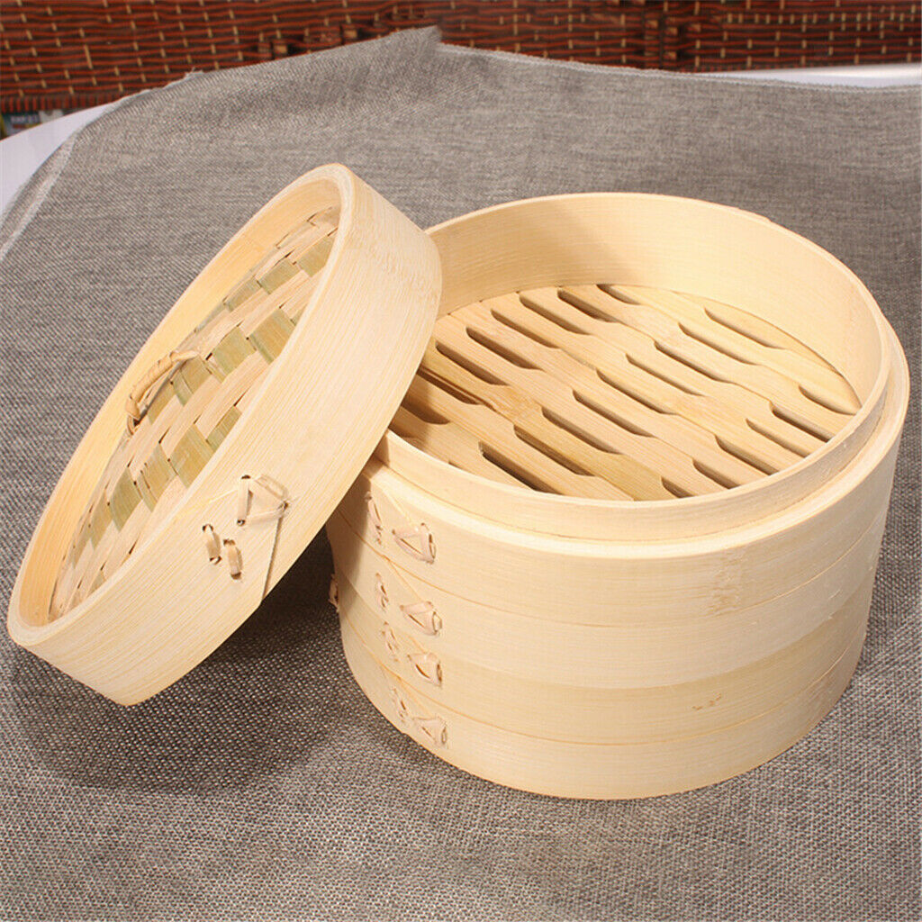 2x Bamboo Steamer Asian Food Steaming Kitchen Steam Basket 15&21cm for DIY