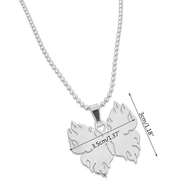 Flame Butterfly Pendant Necklace Hip-Hop Rock Stainless Steel Chain Jewelry Gift