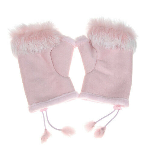 Rabbit Fur Girls Hand Wrist Warmer Fingerless Gloves - Light Pink