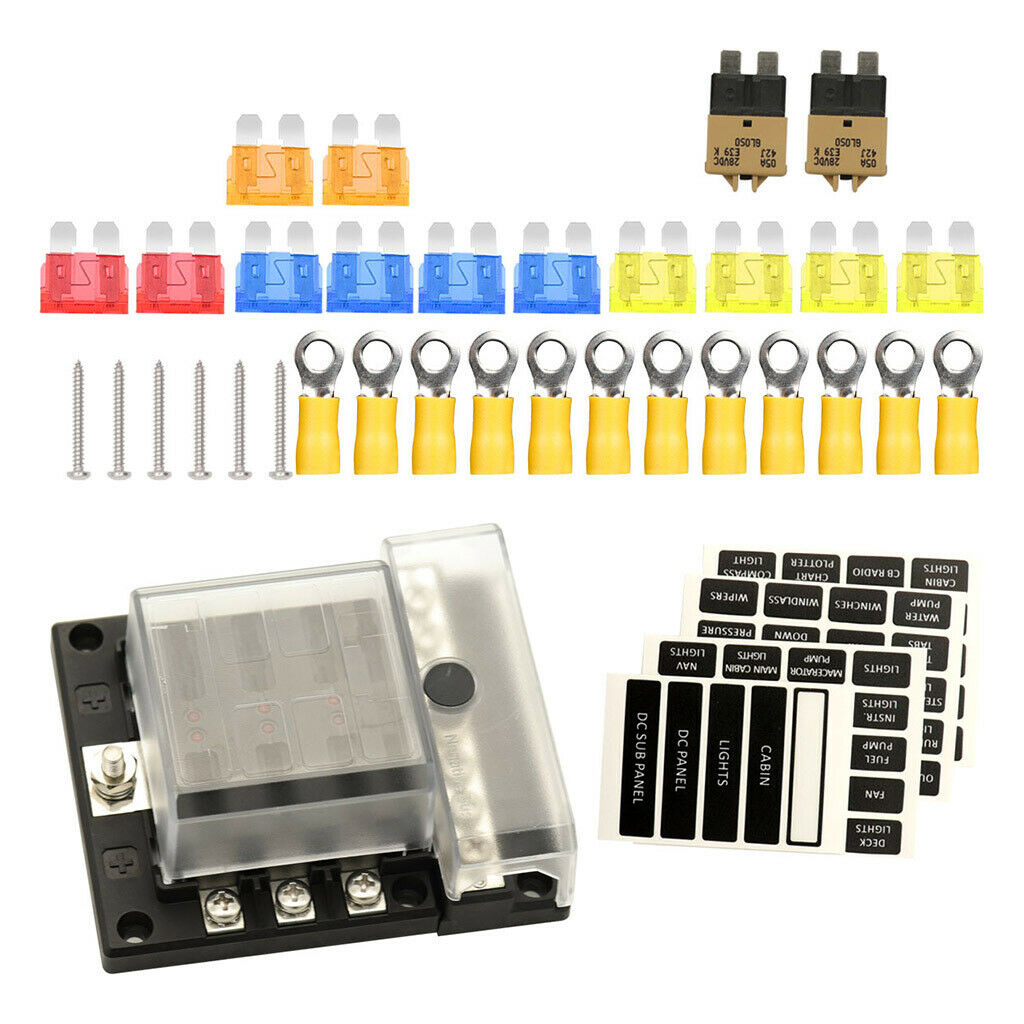 6-Way Blade Fuse Box Block Holder with LED Indicator 12V 32V RV Boat Pontoon