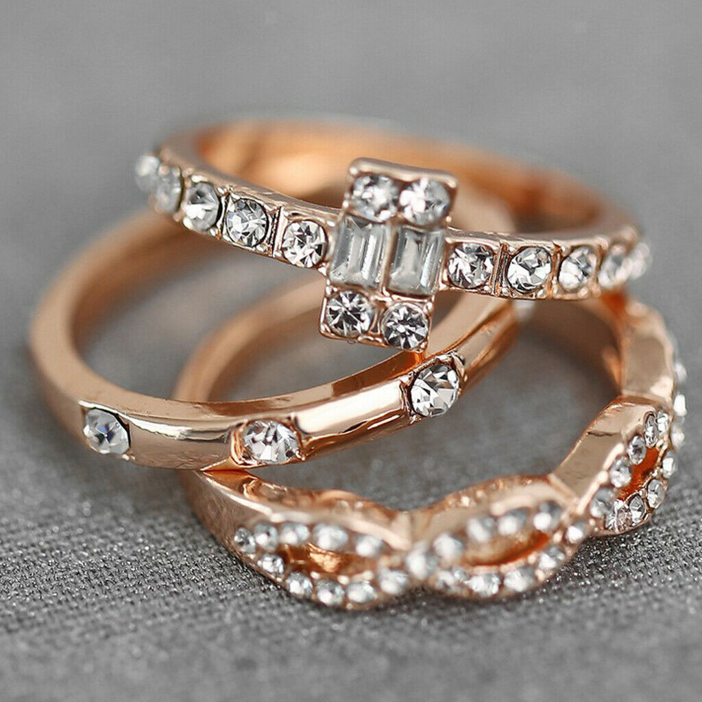 3 Set of Diamond Rings Simple Cubic Inlaid Zirconia Creative Jewelry Size 9