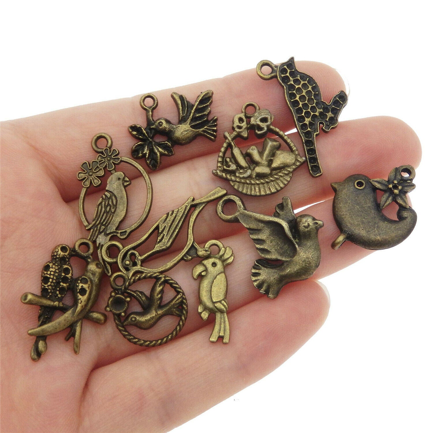 30-pack Antiqued Bronze Alloy Mini Birds Charms Bulk Pendant Earring Findings