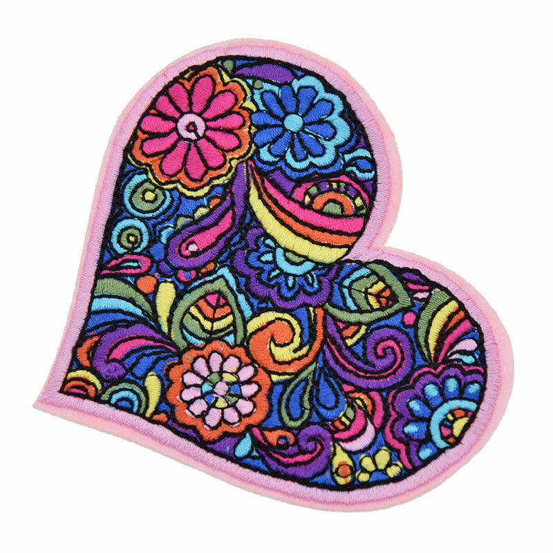 DIY Heart Love Flower Embroidered Tattoo Style Patch Applique Iron On Sew Craft