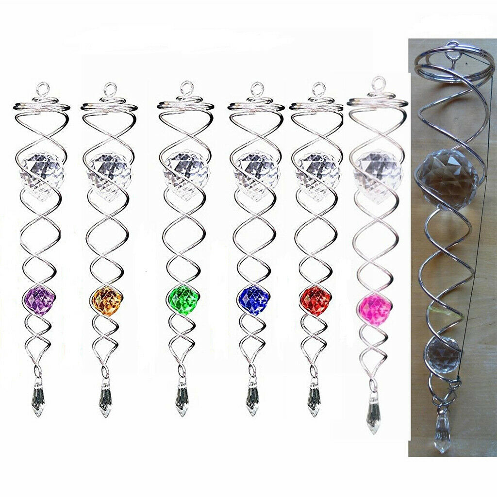 2 Pieces Metal Crystal Spiral Wind Spinner for Indoor Outdoor Green
