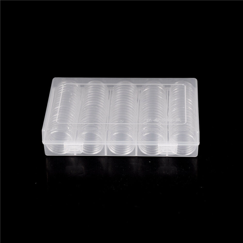 100 Clear Coin Capsules Coin Case Holders 27mm Round Storage Box HVB.DD