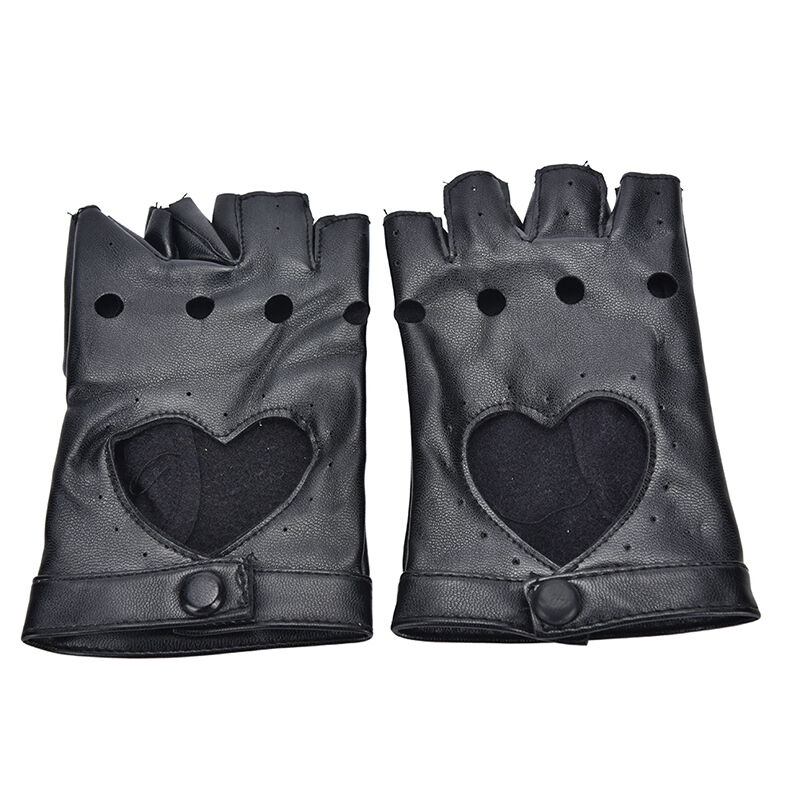 Women Punk Leather Driving Biker Fingerless Mittens Dance Motorcycle Gloves BDAU