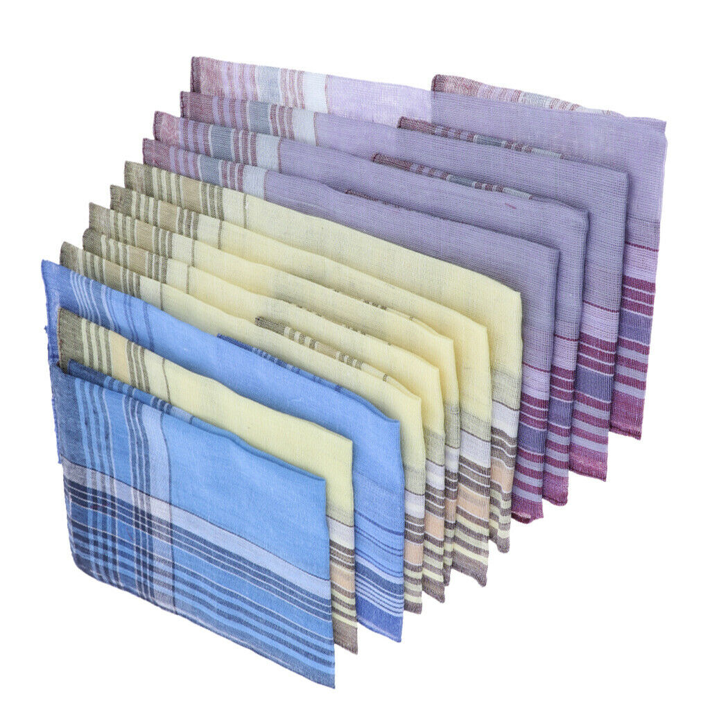 12Bulk Striped Handkerchiefs Classic Soft Hanky Wedding Party Hankie Towel