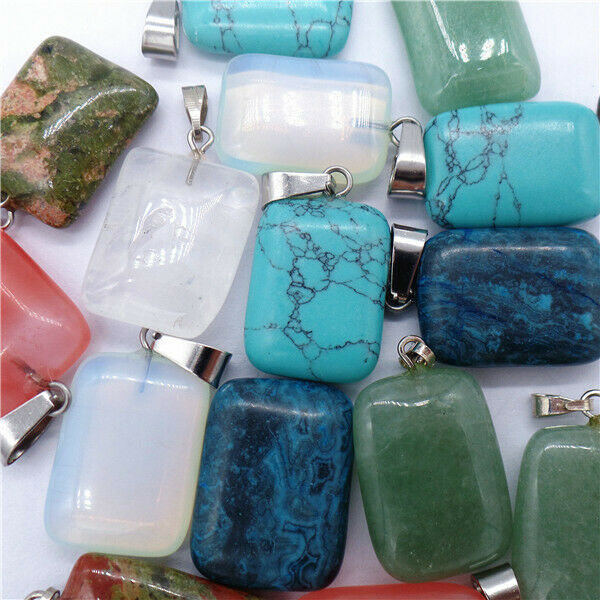 100Pcs 20x16x6mm Multicolor Mixed Stone Crystal Oblong Pendant Bead HH8168