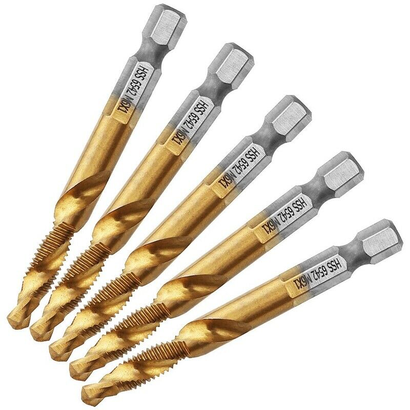5Pcs Titanium Combination HSS Drill and Tap Set Metric Thread HSS M6 Screw TapX3