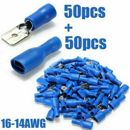 100pcs Blue Insulated Spade Electrical Wire Cable Connector Crimp Terminal Kit
