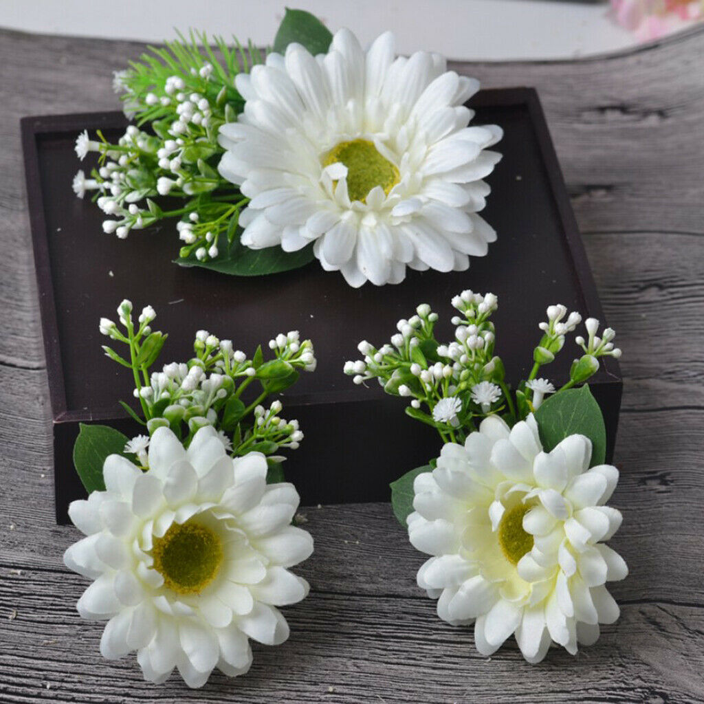 Artificial Big Daisy Hairpin Hair Clips Flower Brooch for Women Party White