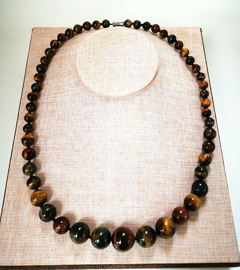 New 6-16mm red yellow blue mixed tiger's eye necklace round Graduated smooth