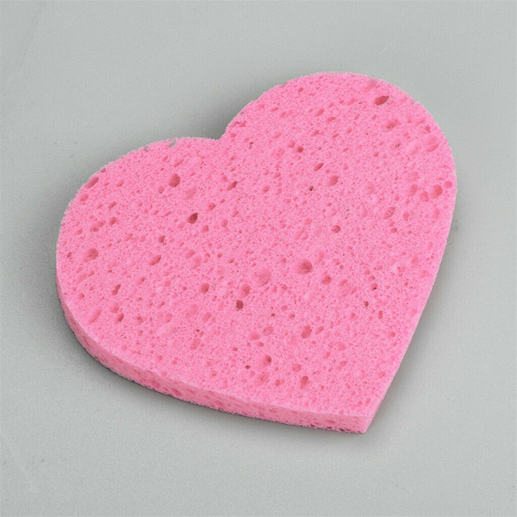5Pcs Heart Shaped Face Cleansing Sponge Washing Pad Makeup Removal Puff Pink