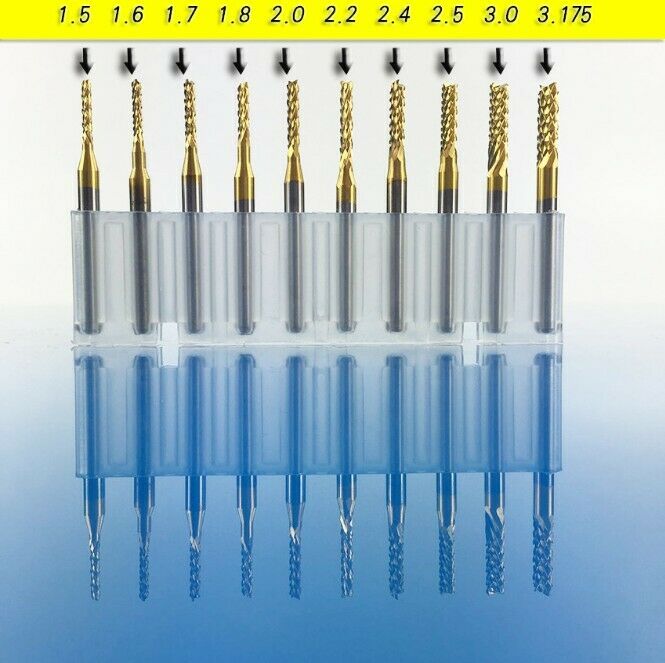 10pcs 3.175mm Titanium Coated PCB Carbide Milling Cutter CNC Router Bit 2.0mm