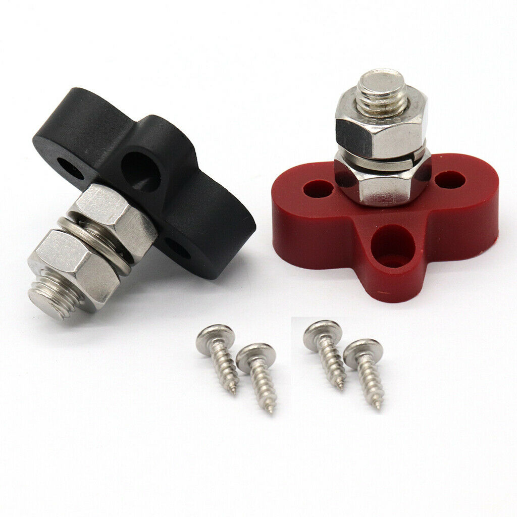 2pcs 3/8" Marine Stainless Steel Insulated Terminal Block with Single Stud