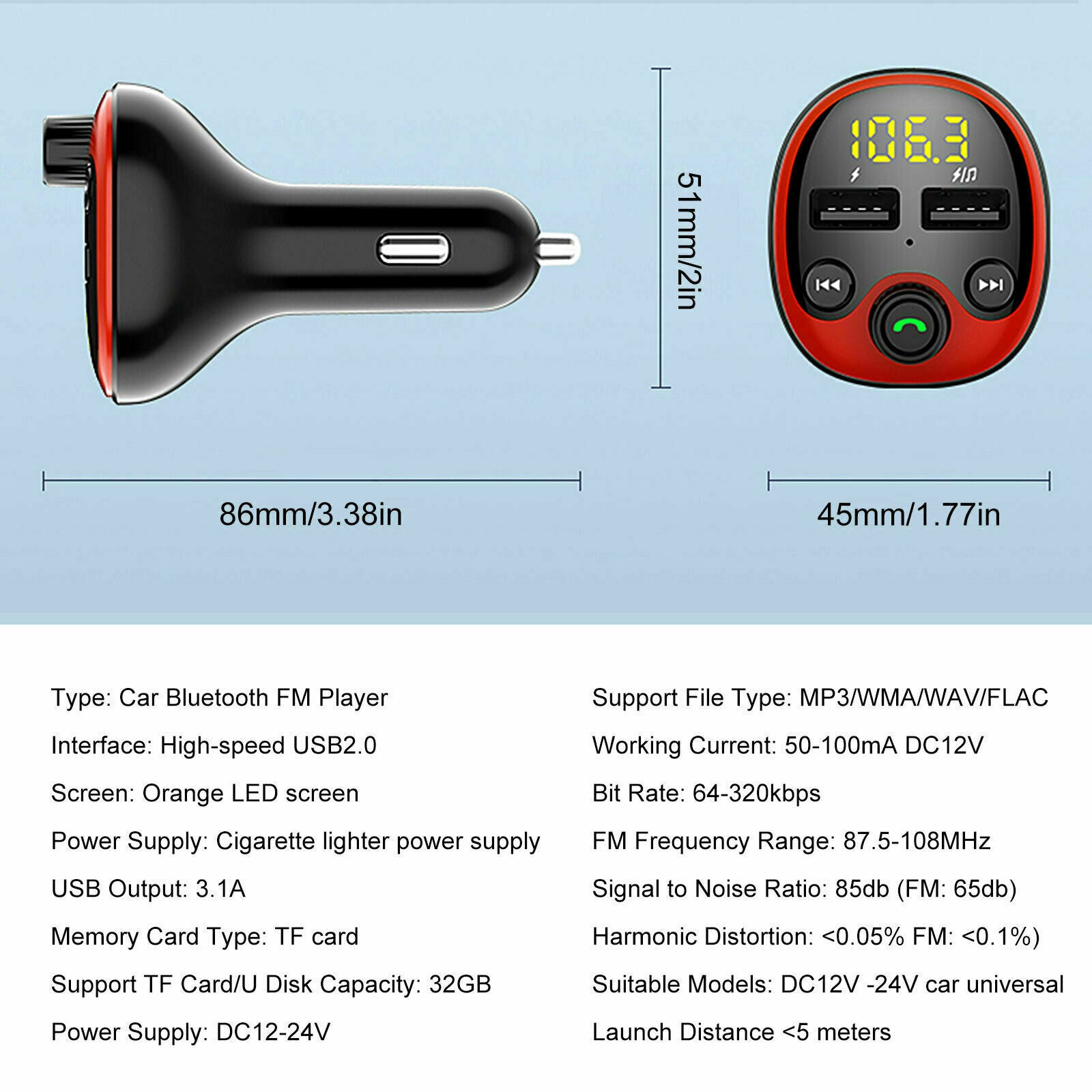 Bluetooth Wireless  5.0 Car FM Transmitter Adapter 2 USB Charger AUX Hands-Free
