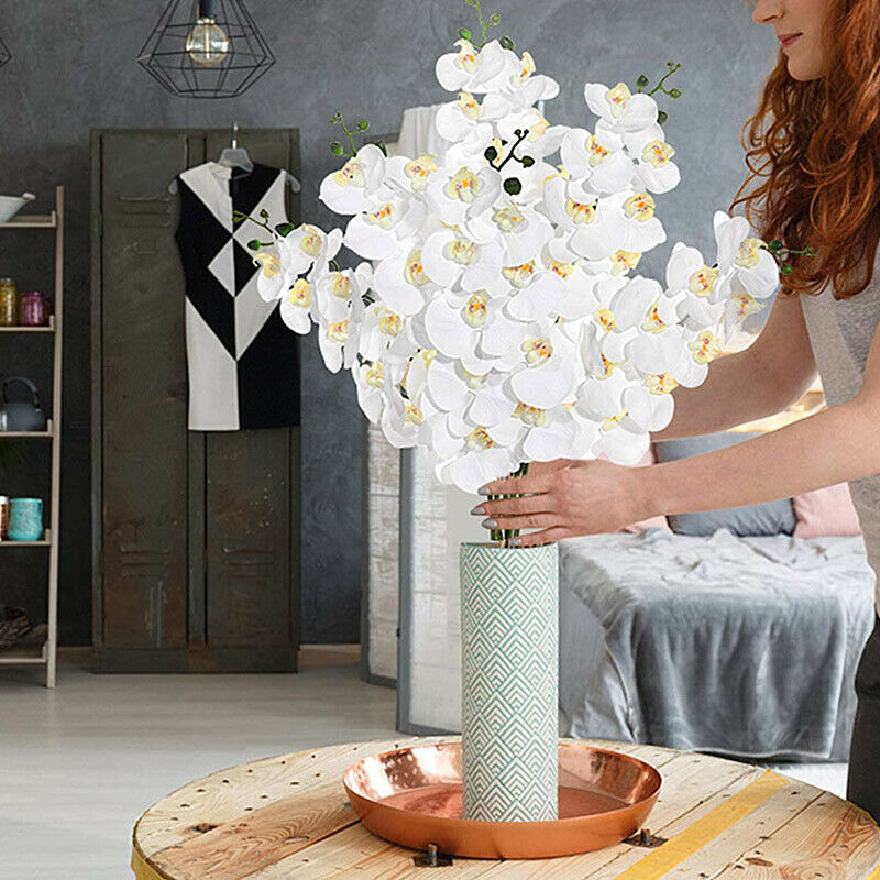 2Pcs 38inch Artificial Real Contact Orchids Flowers 9Heads Latex PhalaenopsiF6G7