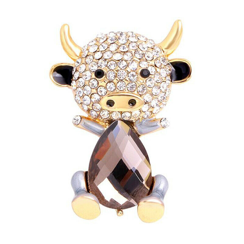 Fashion Enamel Cow Cartoon Crystal Brooch Pins Collar Badge Causal Party .l8