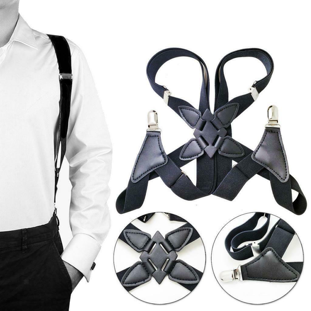 Mens Undergarment Suspenders X Back Side-clip Style with Premium 2 Clips