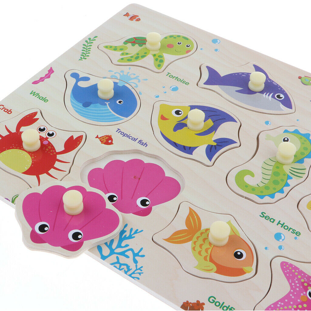 Wooden Colorful Traffic and Farm Zoo Marine Animals Jigsaw Puzzle Baby Toys