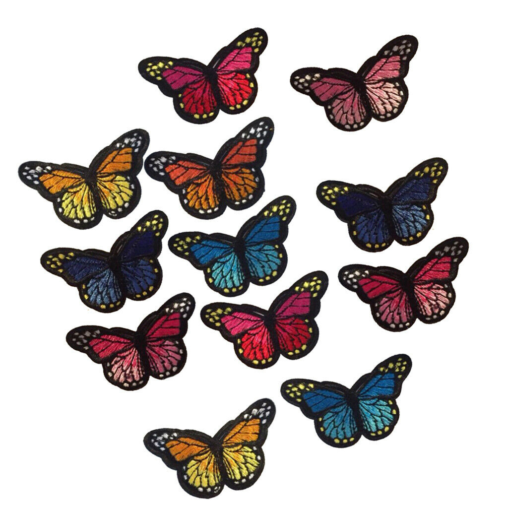 12Pcs/lot Butterfly Embroidered Fabric Stickers Iron on Sew on Clothing curtain