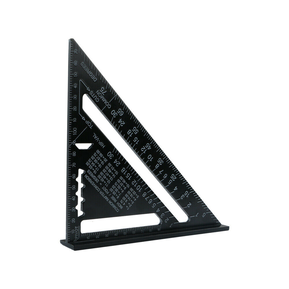 7'' Aluminum Alloy Triangle Metric Woodwork Ruler Angle Protractor Gauge Black