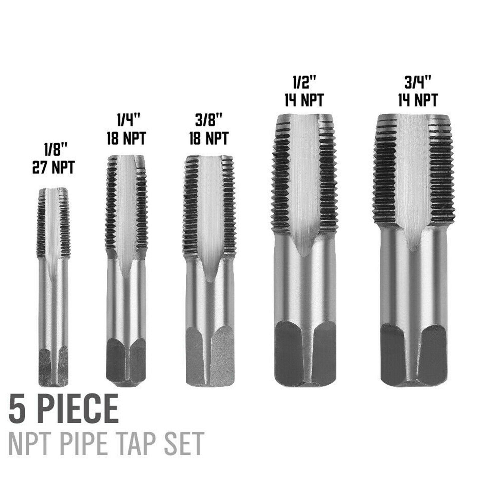 Set of 5 NPT Pipe Tap Set Carbon Steel Rethread Jam Pipe Threads 1/8" 1/2"
