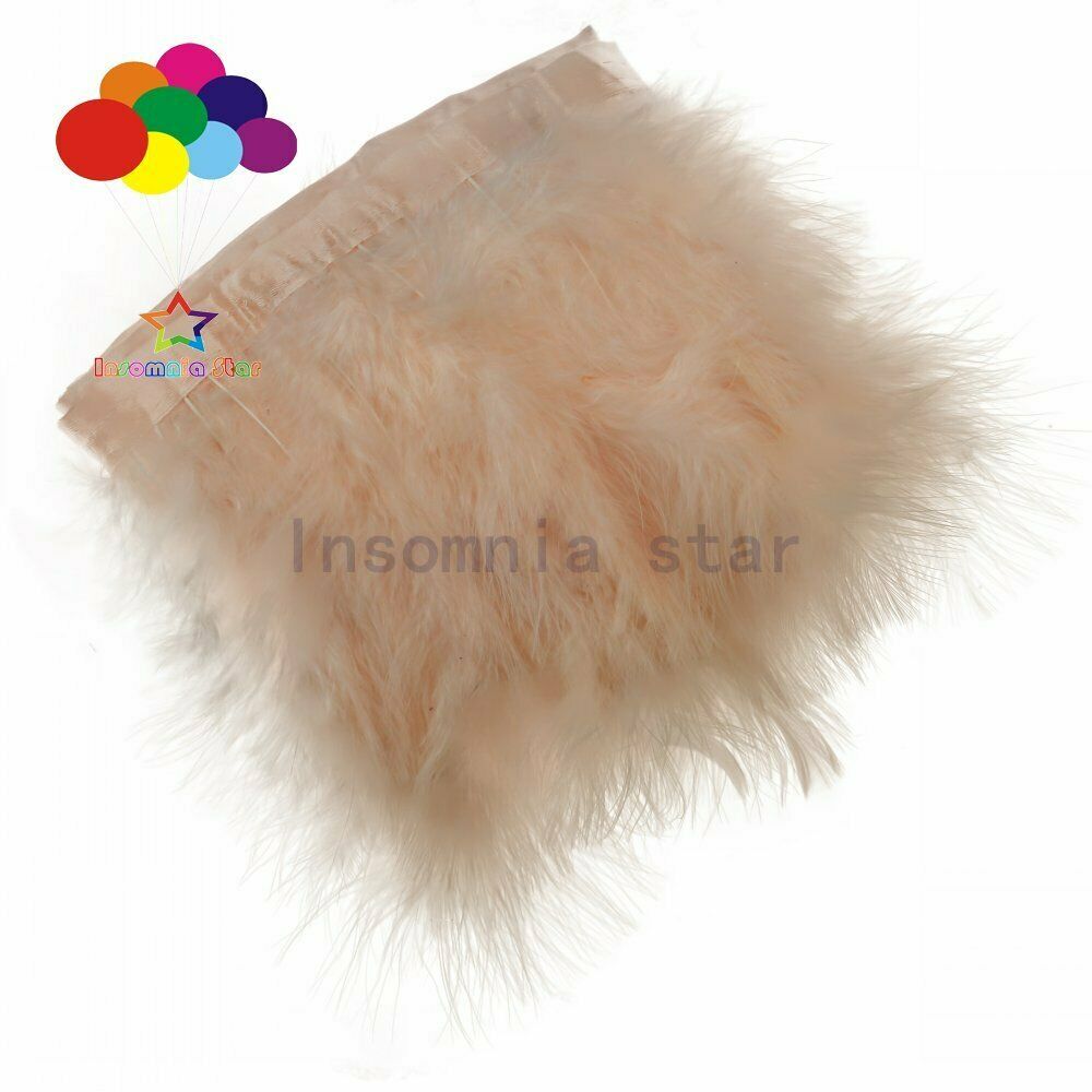 2 Meter Natural Fluffy Champagne pink Marabou Trim Turkey Feathers Fringe CRAFTS