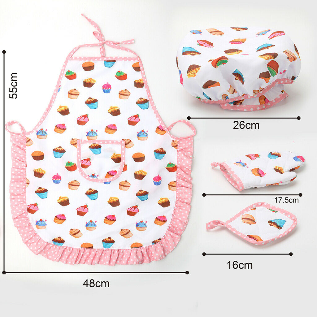2 Set Kids Chef Hat and Apron Gloves Pot Pad Play Dress Costume Cooking