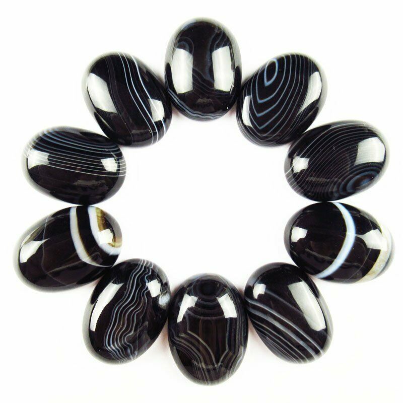 8Pcs 36g Natural Black Onyx Agate Oval 25x18x6mm Cab Cabochon A-245JM