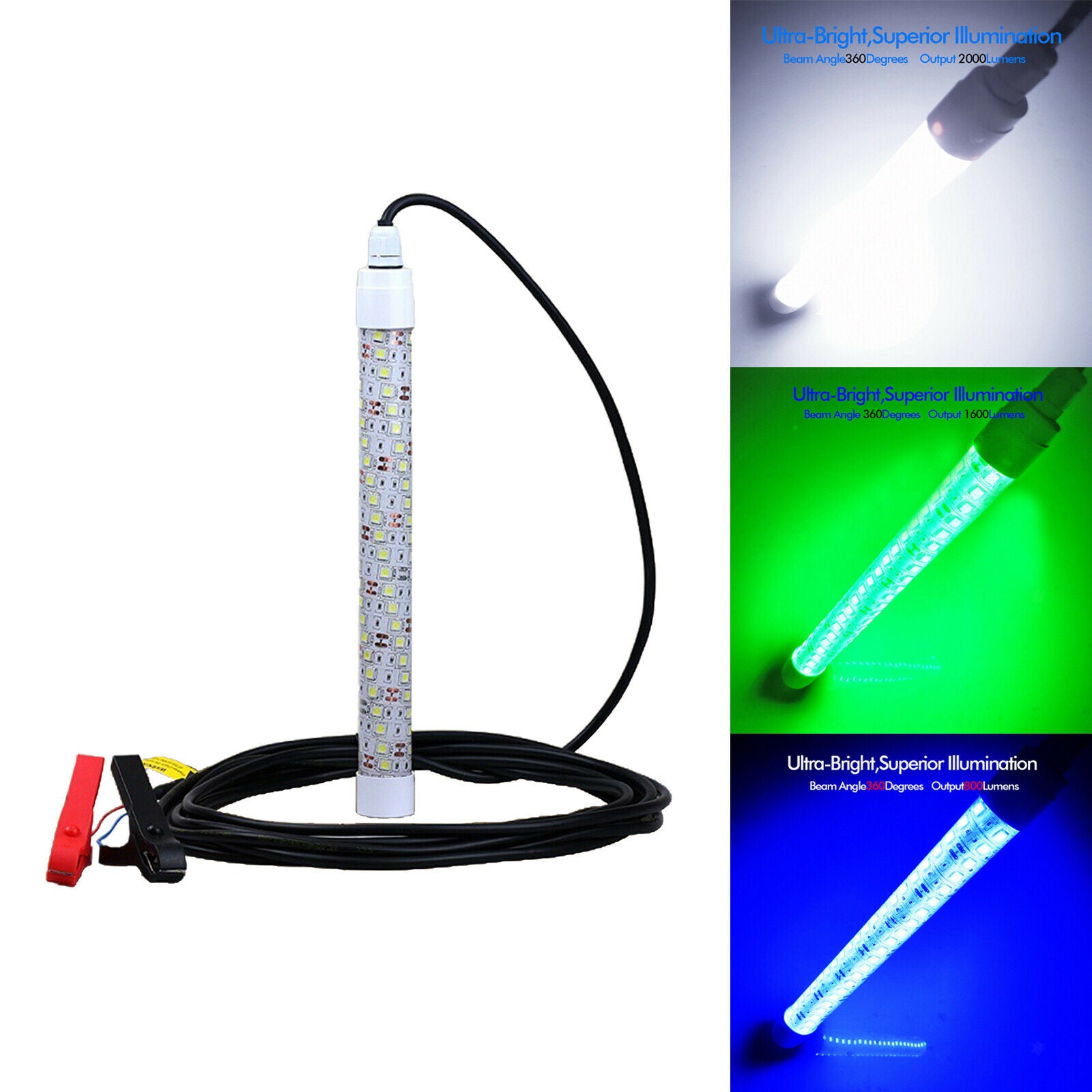 LED Submersible Fishing Light Waterproof Night Fishing Lure Light Boat Clip
