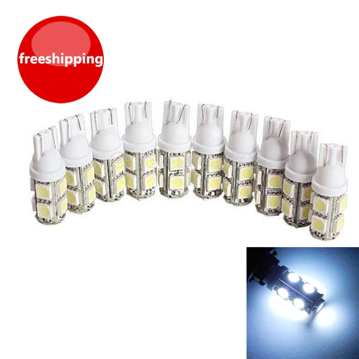 5PCS White T10 Wedge 9 SMD 5050 Car LED Light bulbs W5W 2825 158 192 168 194
