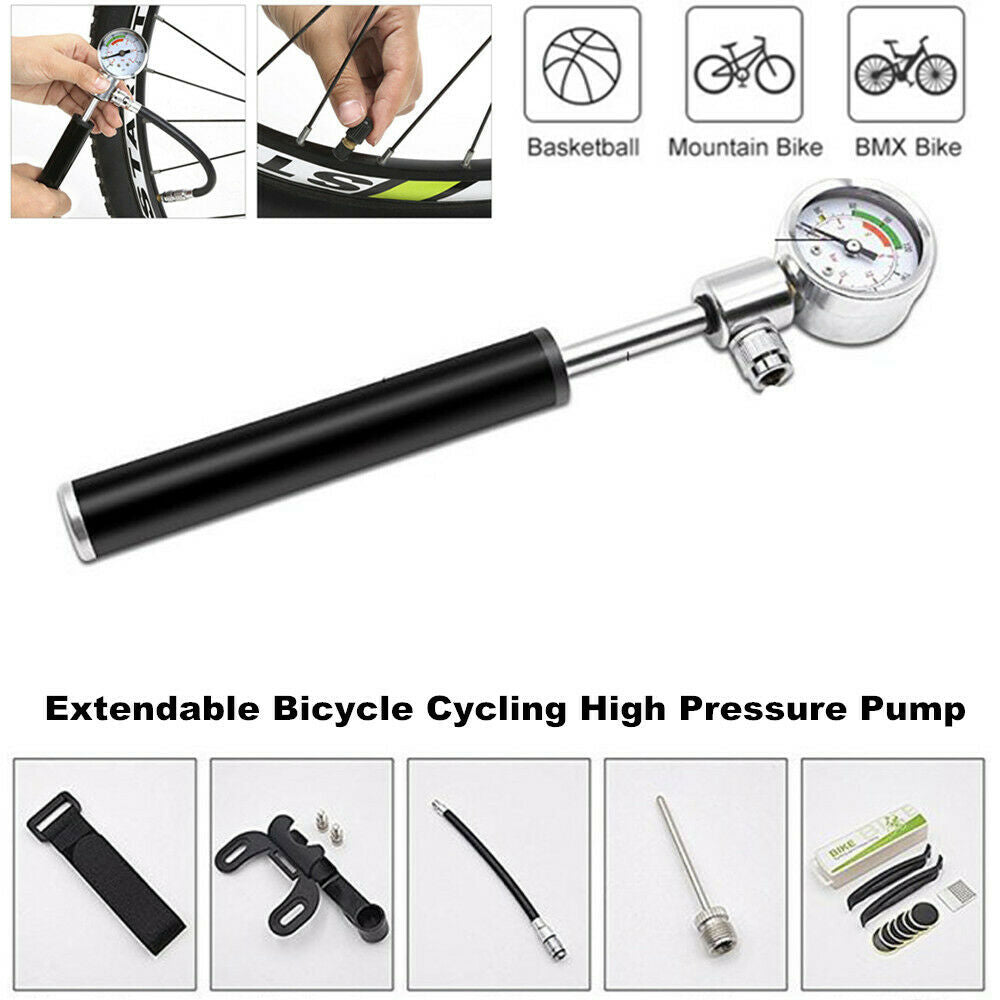 Portable Bicycle Cycling High Pressure Pump Mountain Bike Tool w/ Pressure Gauge