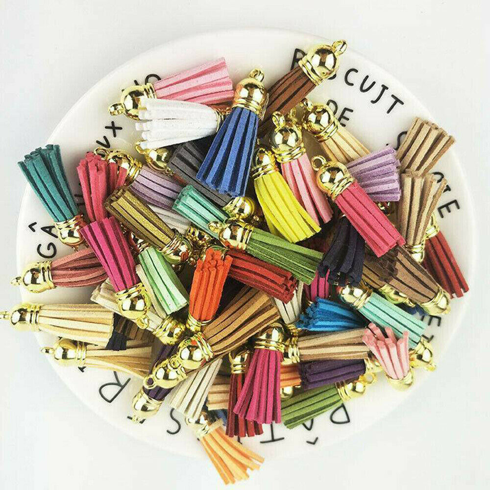 30 Pcs Charms Suede Leather Tassel For Keychain Pendant Jewelry DIY Crafts Set