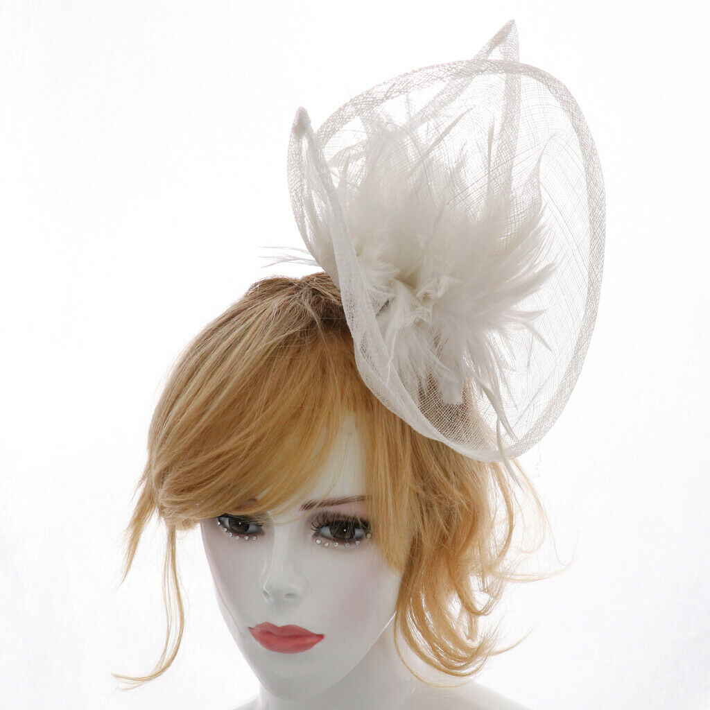 Womens Bridal Feather Fascinator Cocktail Party Hats Headpieces Headbands White