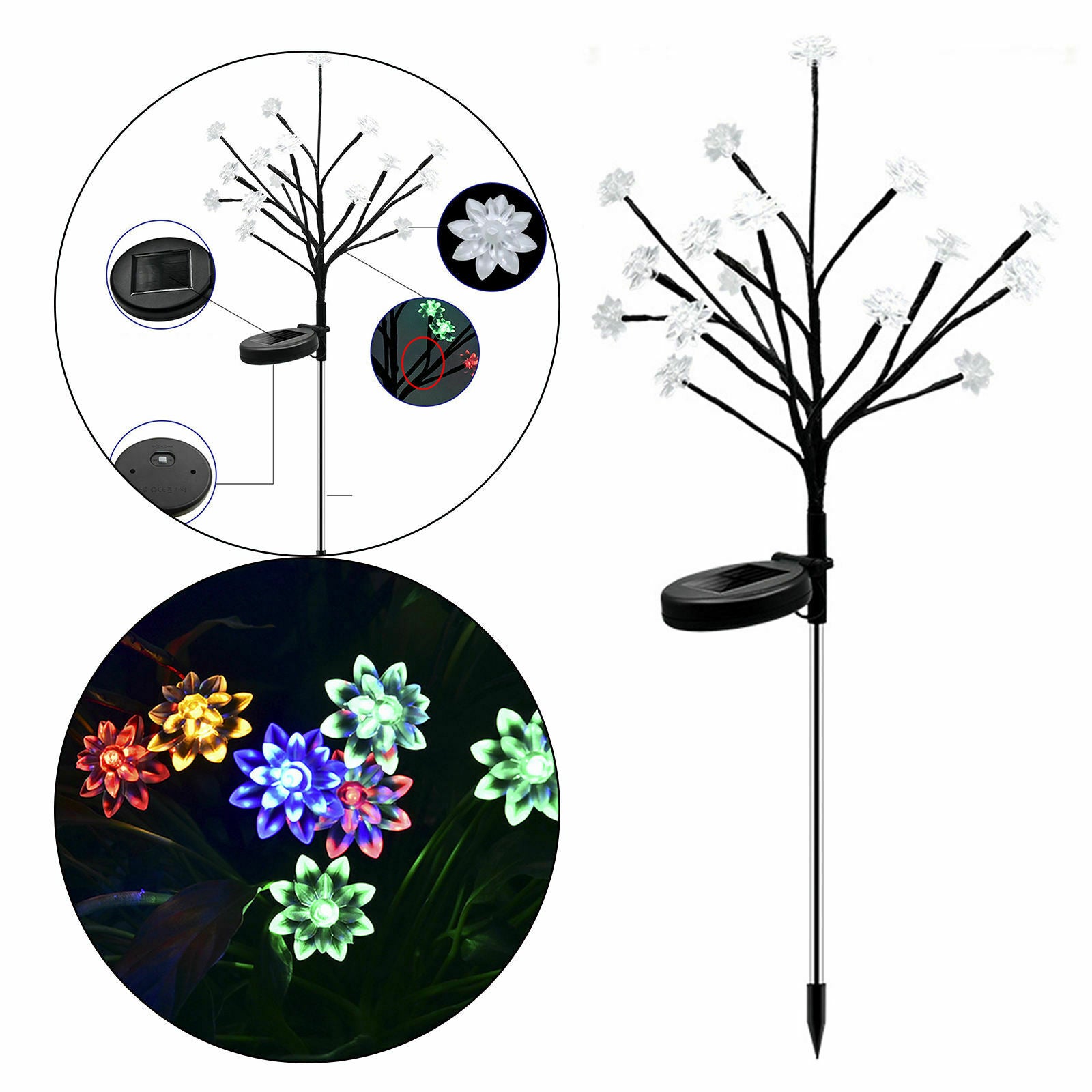Solar Garden Stake Lights Home LED Pathway Lotus Flower Landscape Yard Deco