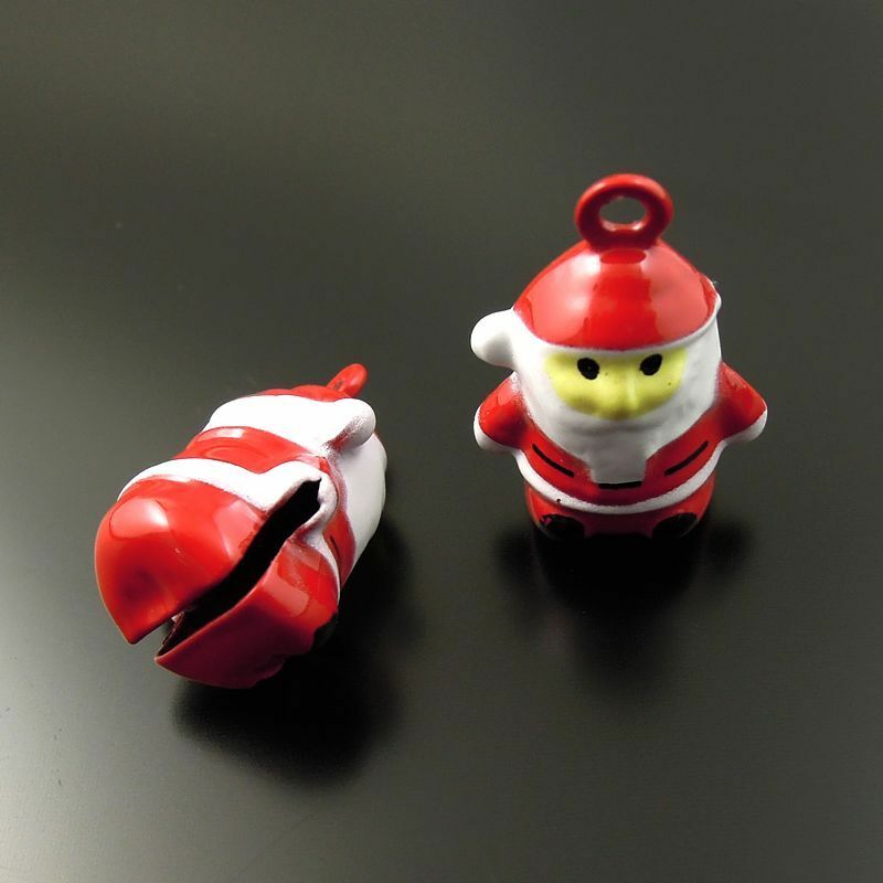 10 pcs Christmas Santa Claus Jingle Bell Painted Charm Necklace Pendant #35266