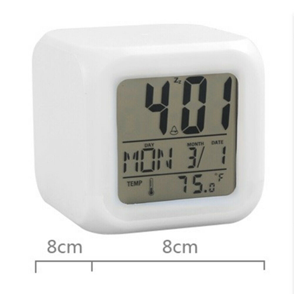 7 Color Glowing Change LED Digital Alarm Clock Thermometer Table Cube Clock Time