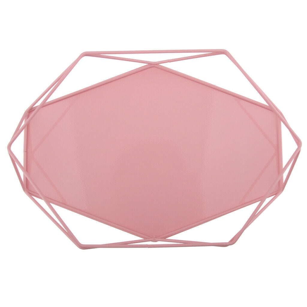 Geometric Jewelry Plate Tray for Jewelry Cake Fruit Dessert Dish Pink