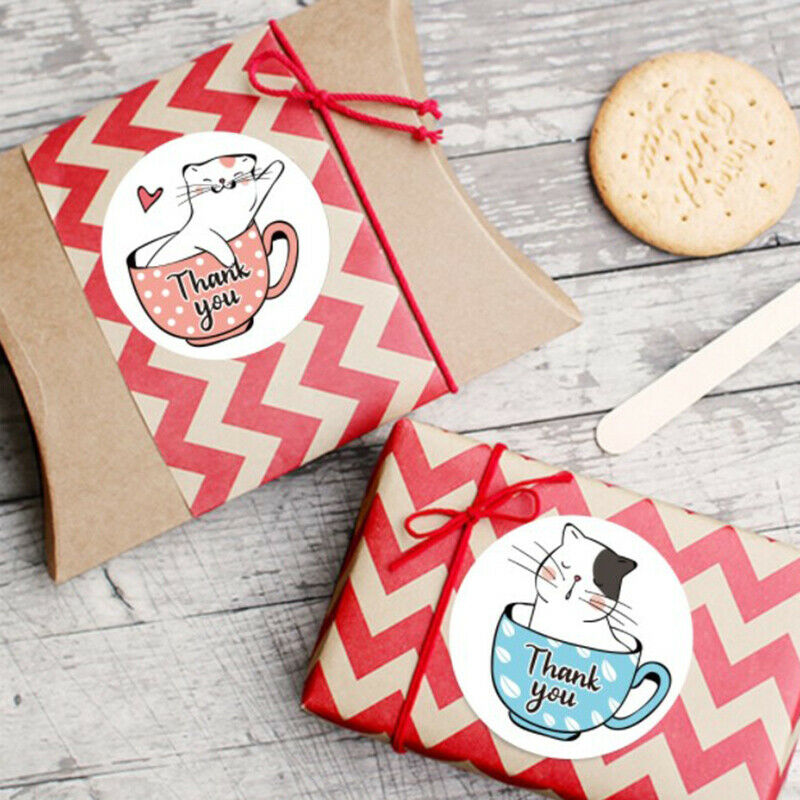 500pcs Cat Thank You Stickers  Round Adhesive seal Labels for Gift Decora.l8